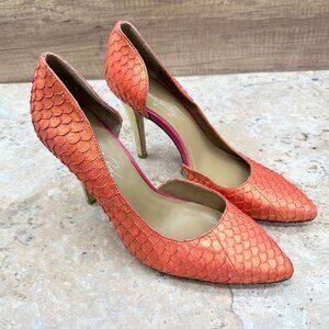 Shoes Of Prey Coral Gold Snakeskin Heels Pumps Pointed Toe Stiletto EU 39